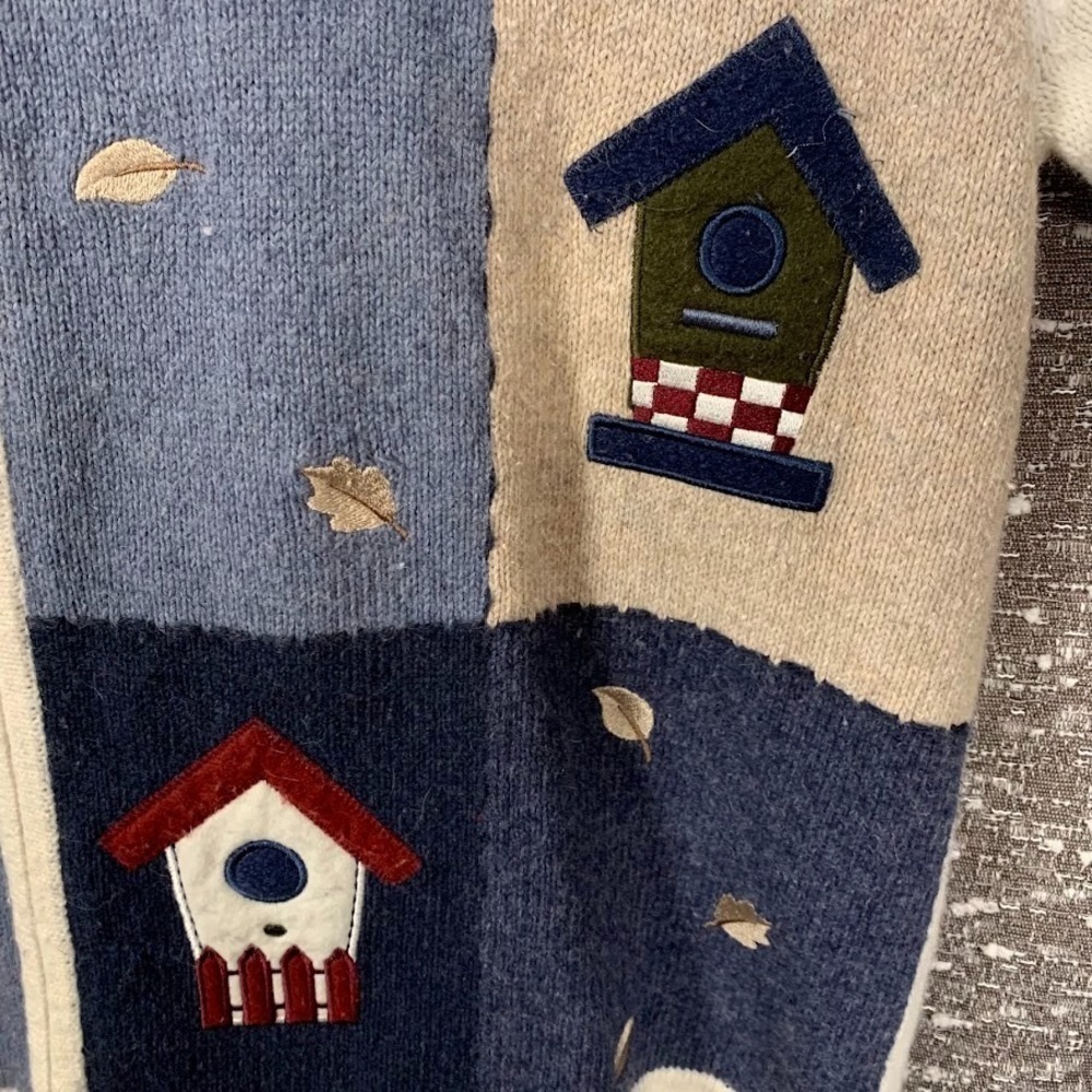 Croft & Barrow Knit Full Zip Patchwork Birdhouse Sweater Women's Cottagecore - Picture 2 of 10